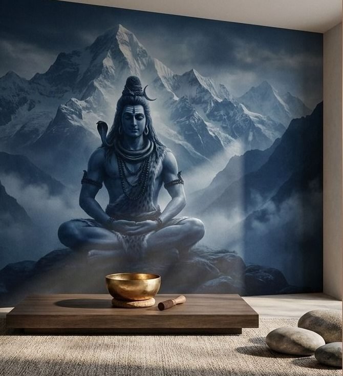 Mahadev in stillness against snowbound peaks