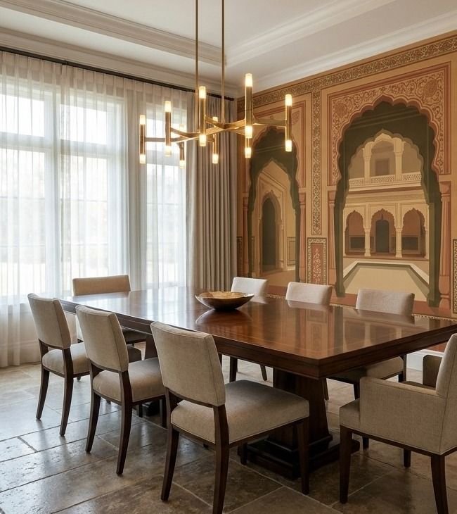 Chettinad arches around a dining table