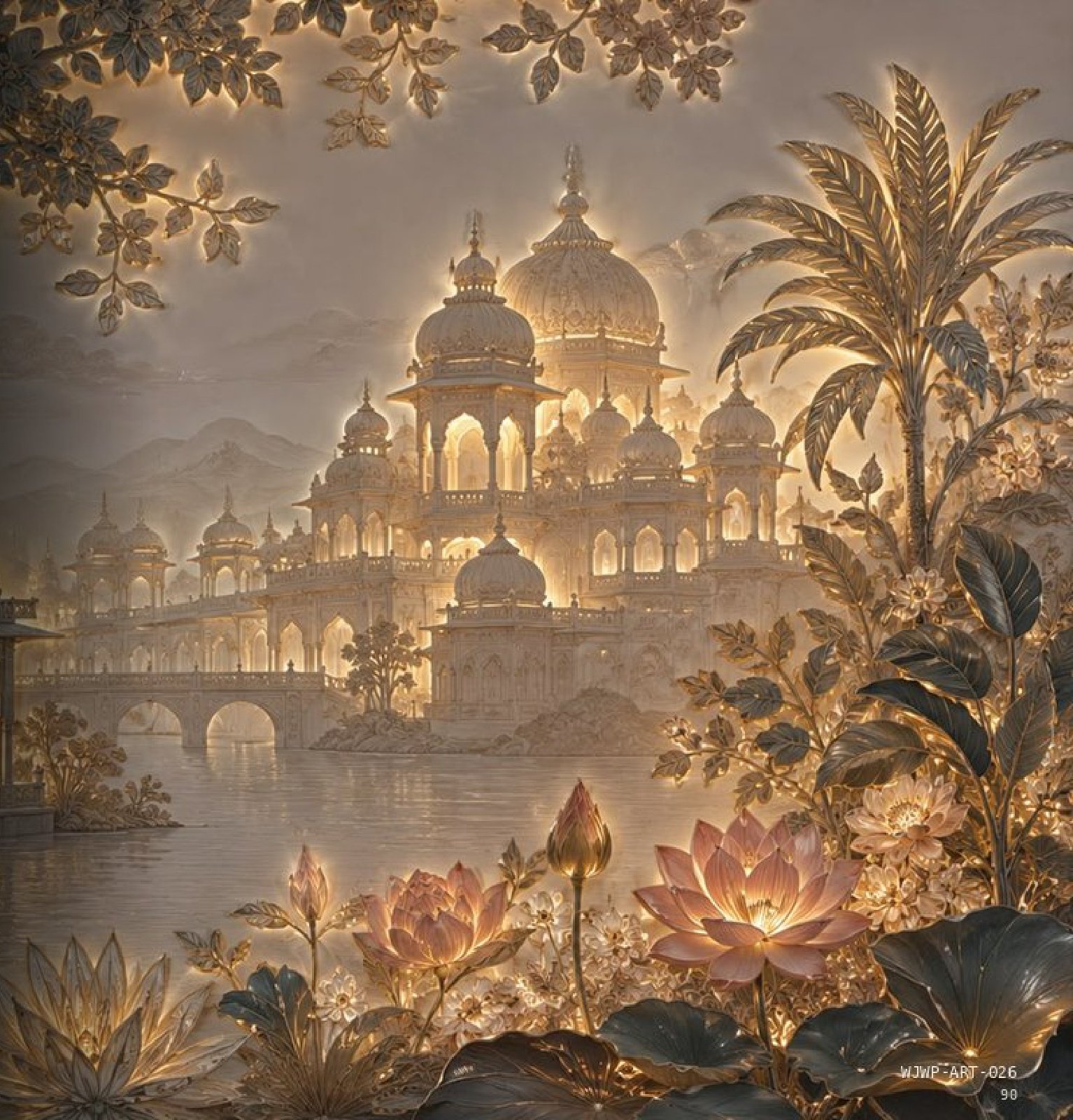 Gilded Lotus Palace Light Held in Relief — WJWP-ART-026